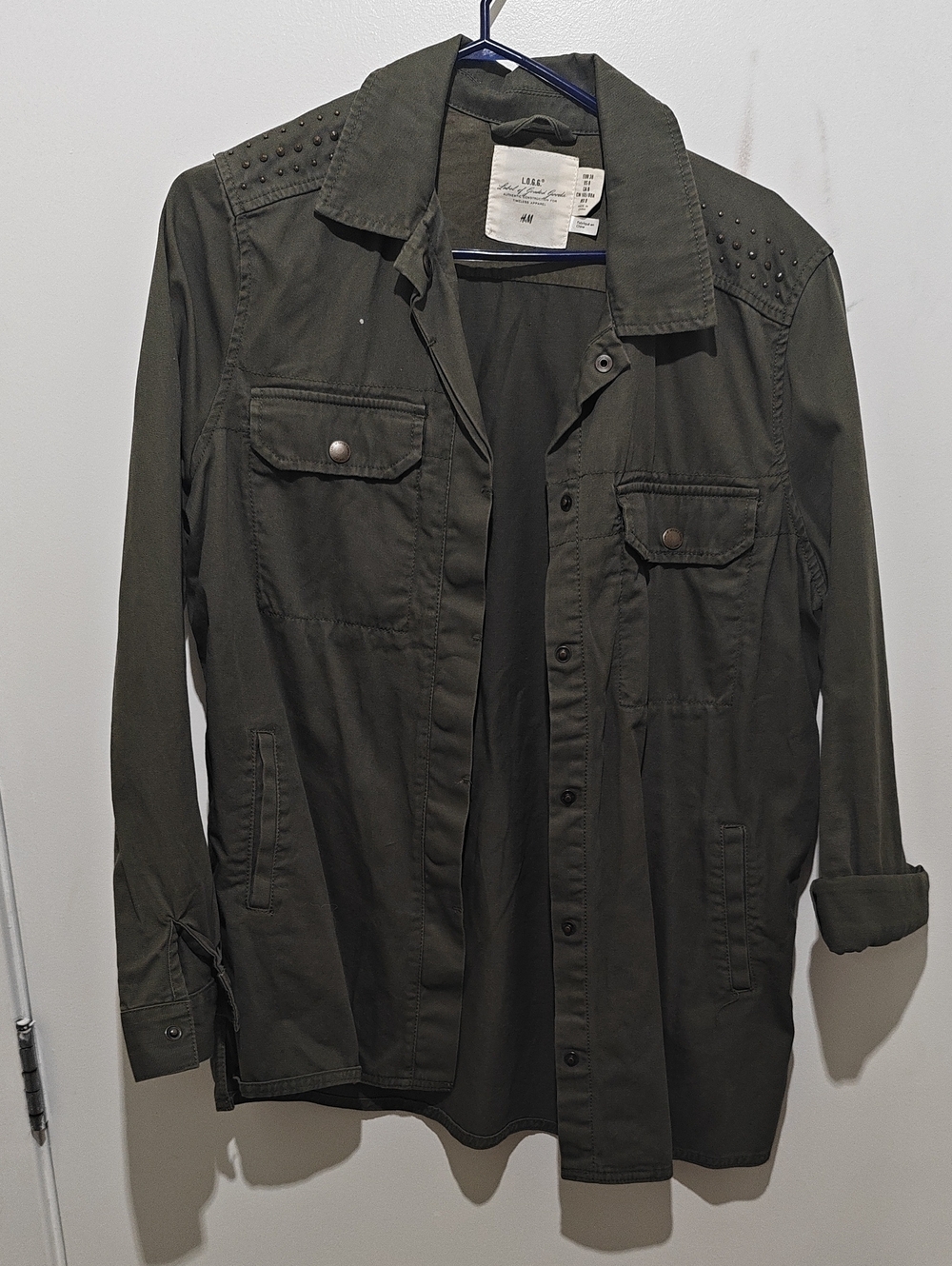 H&M Olive Green Utility Jacket with Stud Details